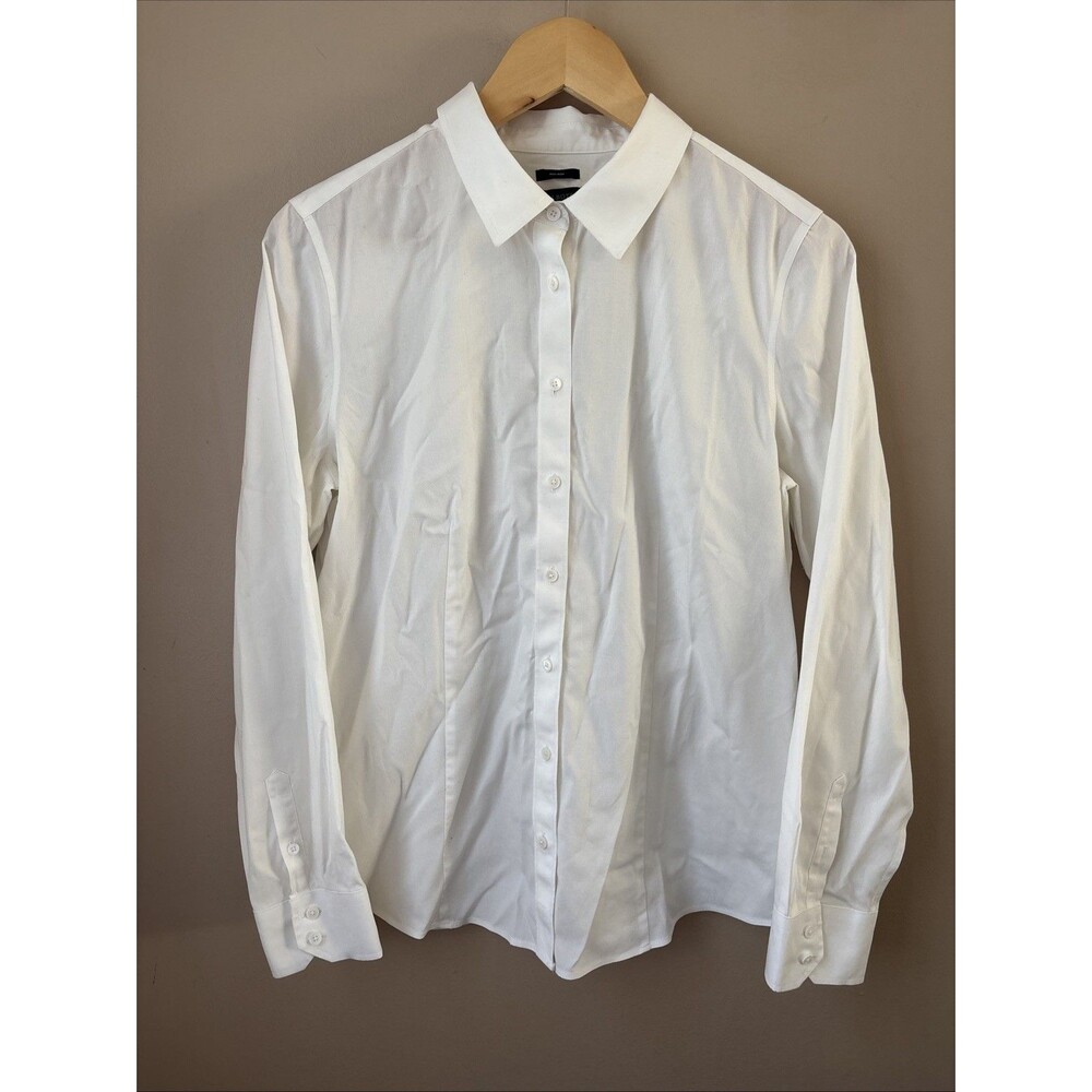 Talbots White Button Down Shirt Womens 10 Long Sleeve Collared Blouse